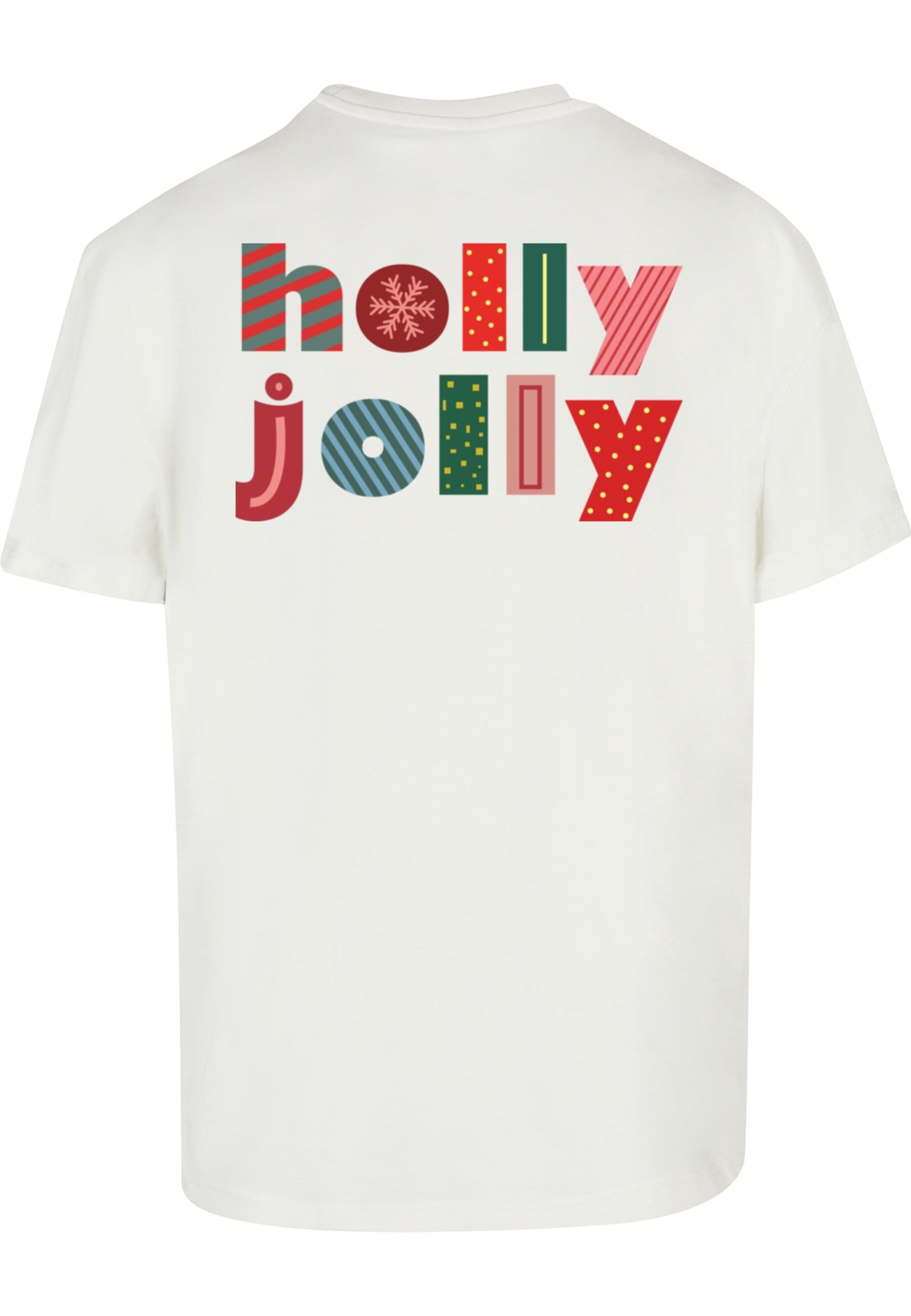T-Shirt 'Christmas Holly Jolly Mood' Merchcode en beige