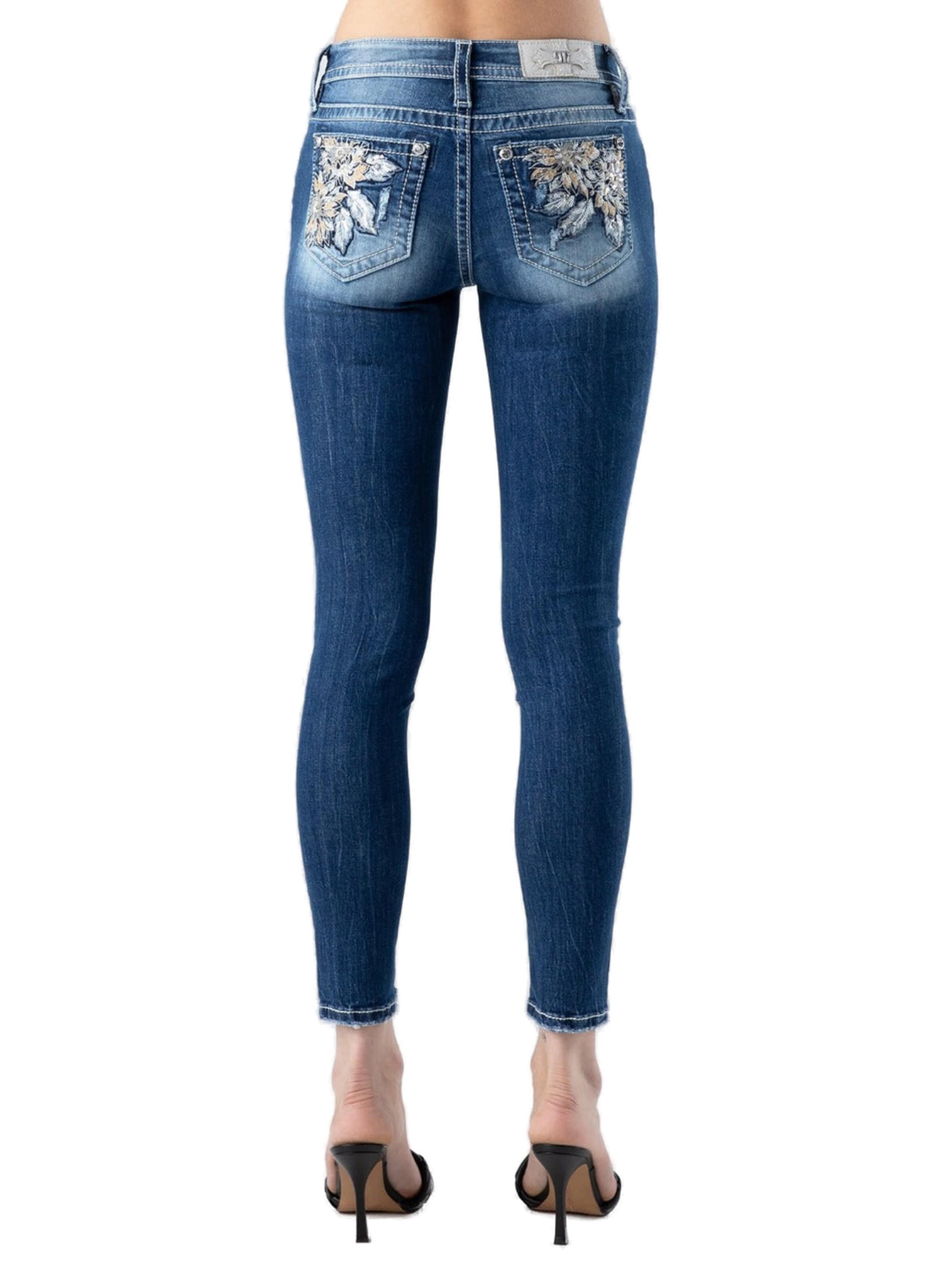 Miss Me Skinny Jeans 'Coral Flower Leaves Jeans' in Blue