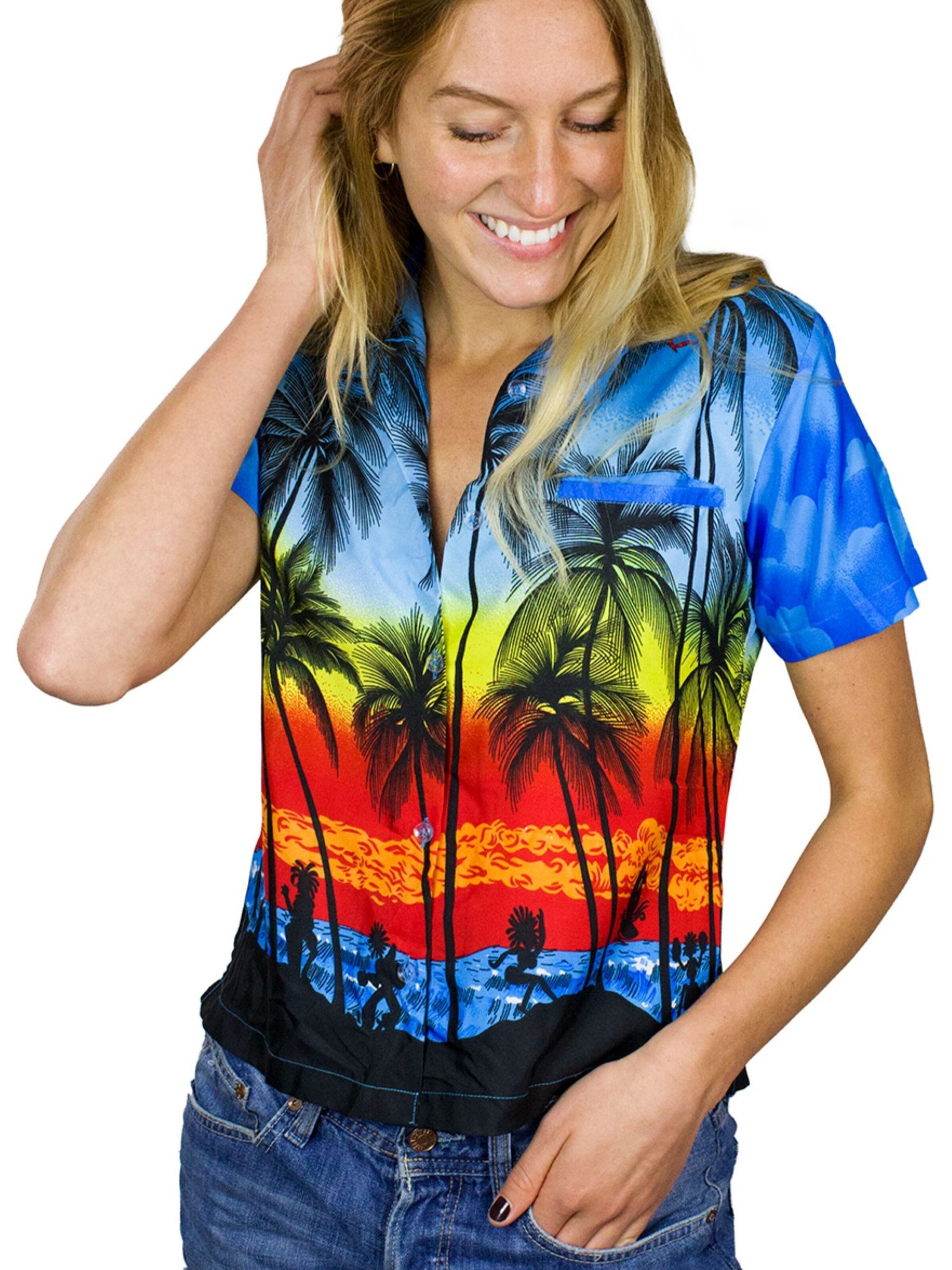 King Kameha Blouse 'Beach' in Blue: front