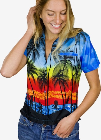 King Kameha Blouse 'Beach' in Blue: front