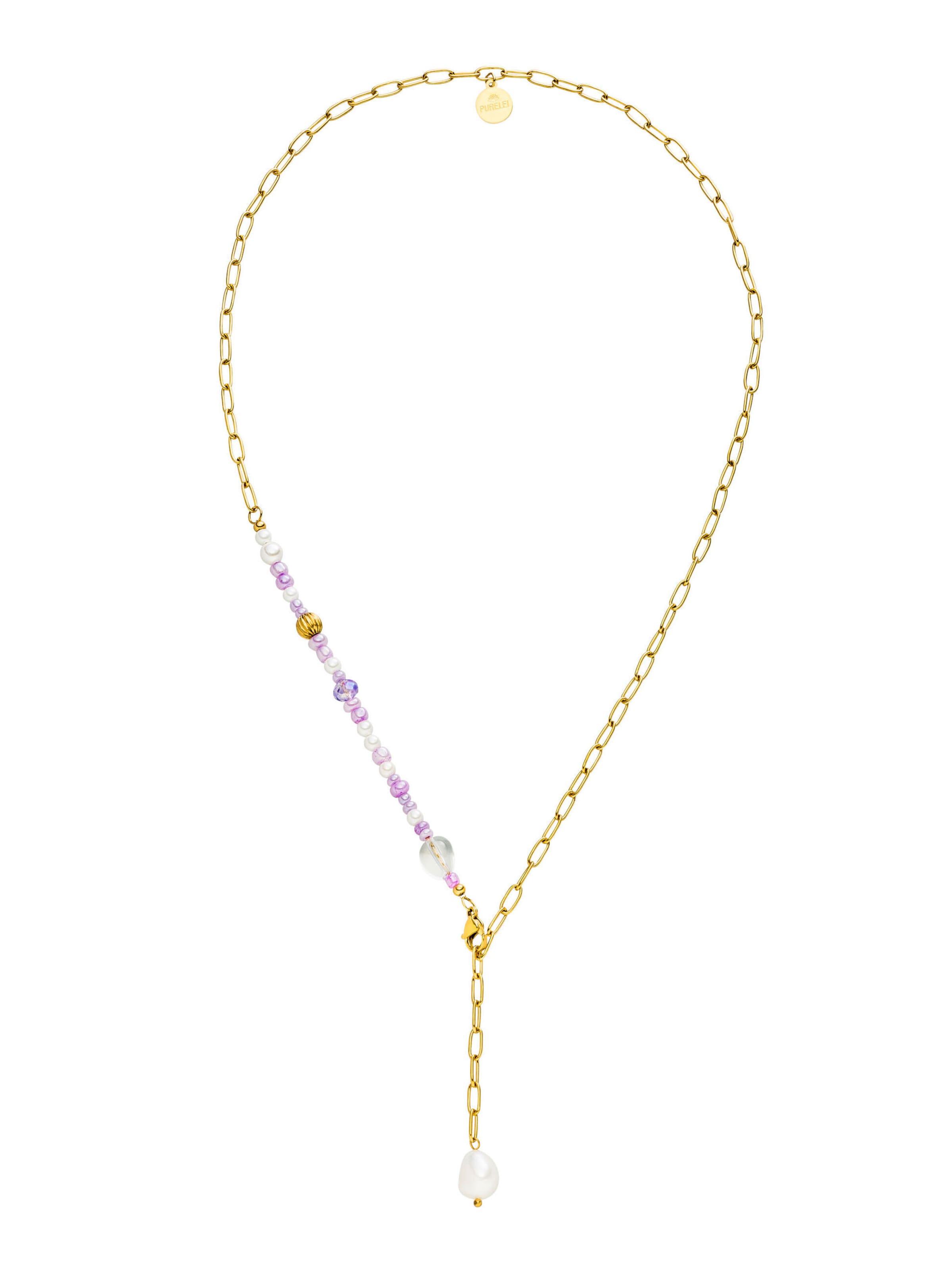 PURELEI Kette 'Aina' in gold / helllila / dunkelpink / transparent / perlweiß, Produktansicht