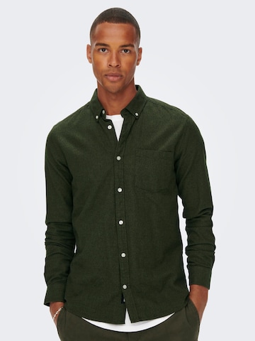 Only & Sons Regular fit Button Up Shirt 'NIKO' in Green