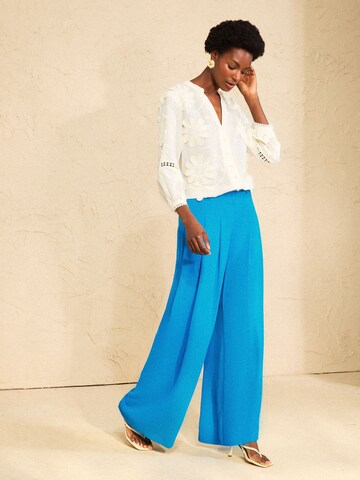Wide Leg Pantalon à pince love & roses en bleu