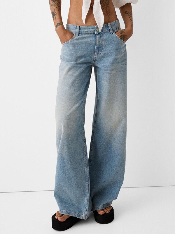 Bershka Wide leg Jeans in Blue Denim