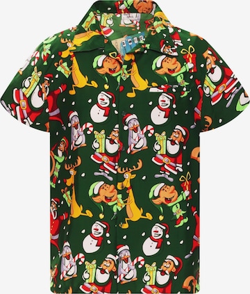 King Kameha Overhemd 'Christmas Written Santa' in Groen: voorkant