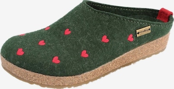 HAFLINGER Clogs 'Grizzly Cuoricini' in Green: front