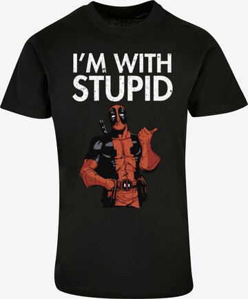 ABSOLUTE CULT Shirt 'Deadpool - I Am With Stupid' in Black: front