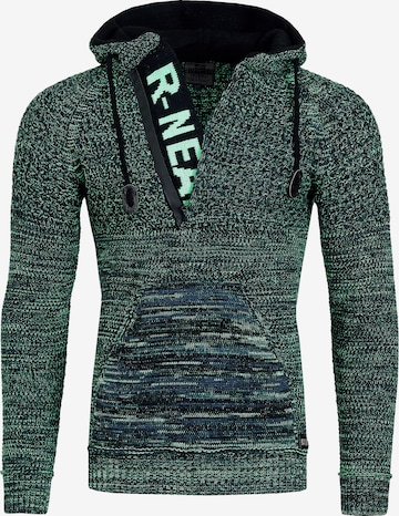 Rusty Neal Cooler Grobstrick-Pullover mit Kapuze in Grün: predná strana