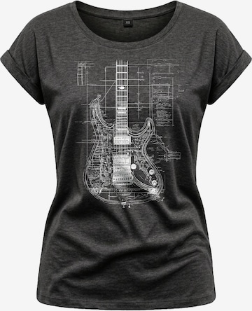 MAKAYA Shirt 'Guitar BluePrint' in Grey: front