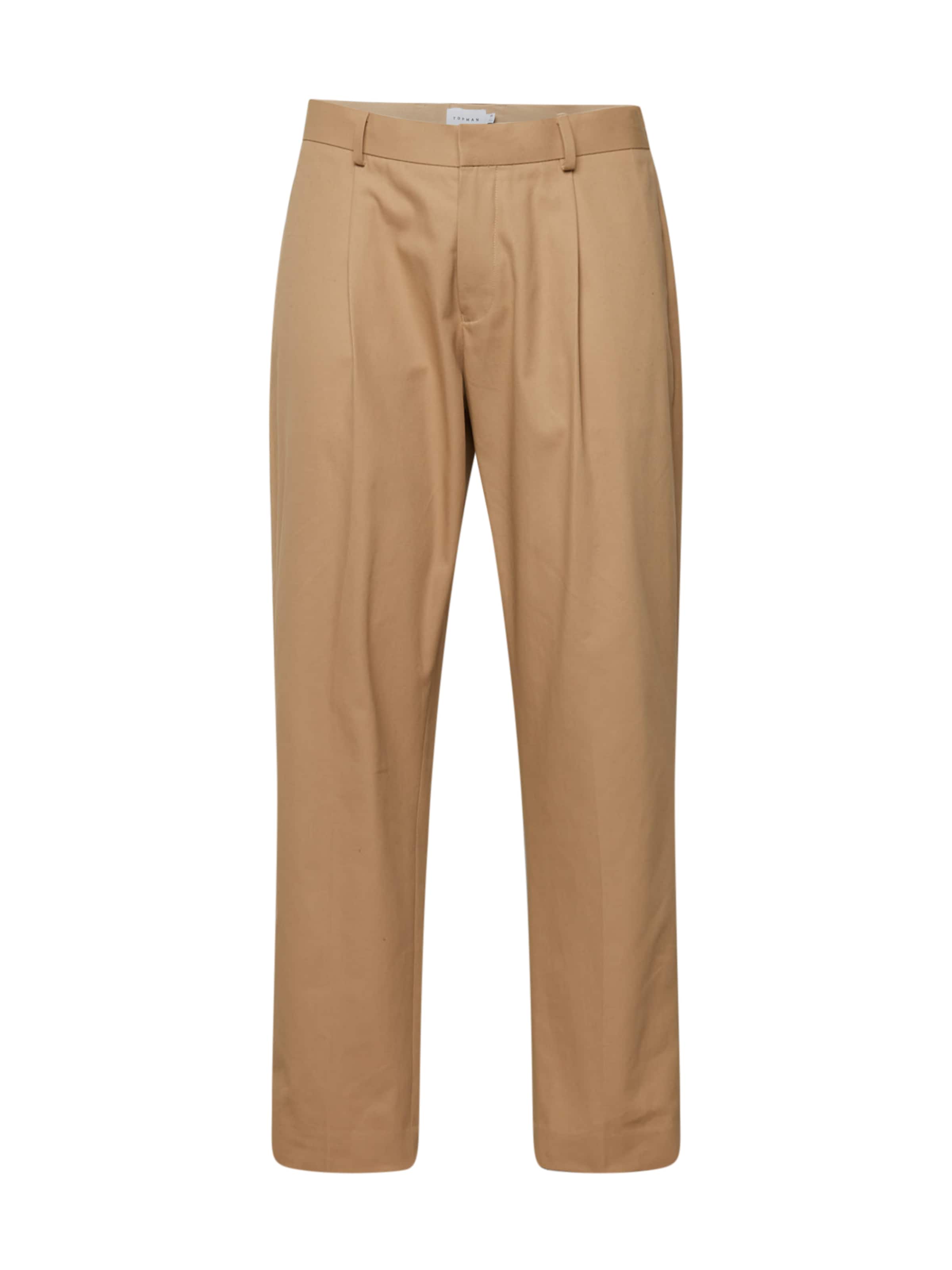 TOPMAN regular Bukser med lægfolder i beige: forside
