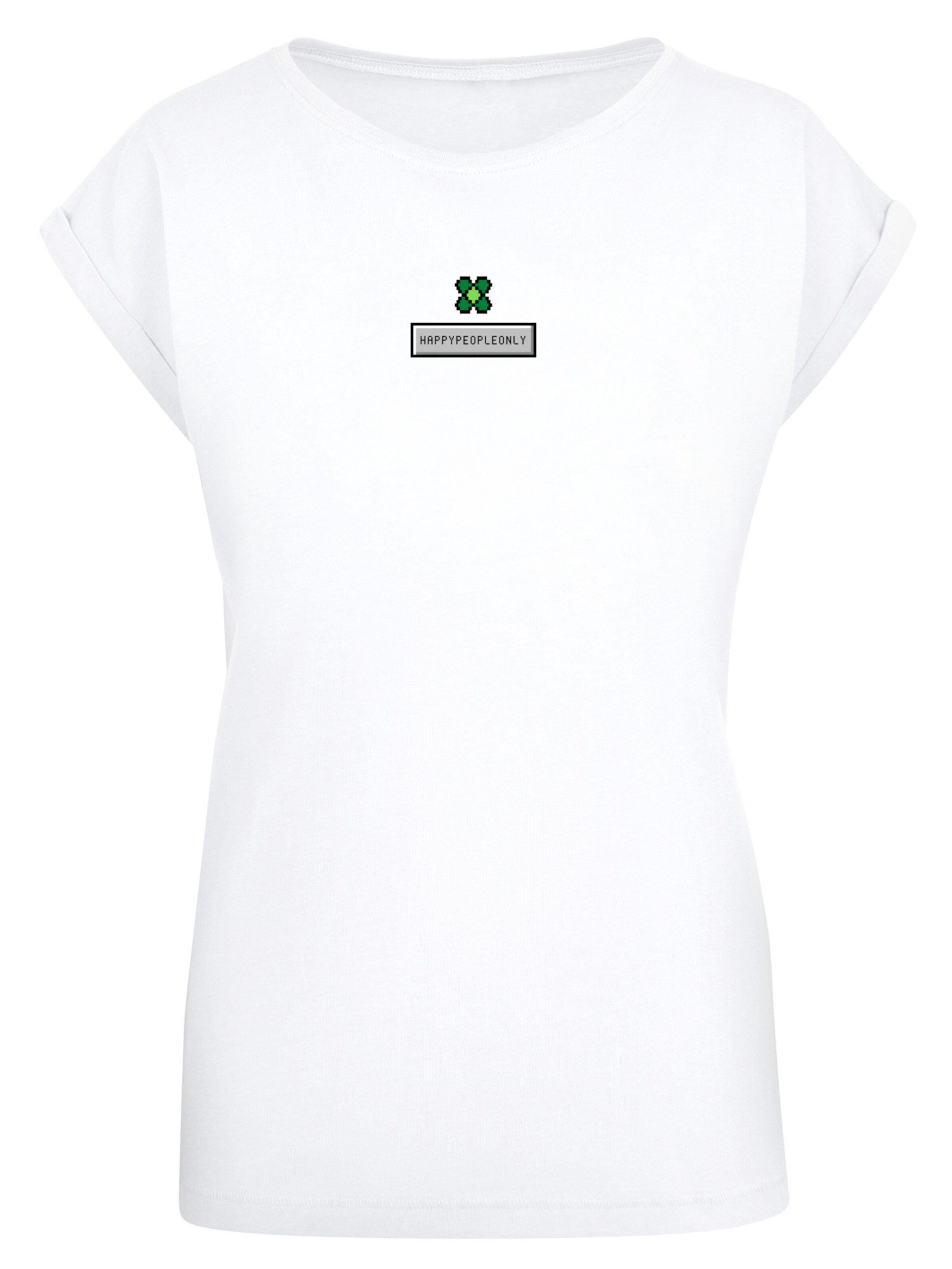 F4NT4STIC Shirt 'Silvester Happy New Year Pixel Kleeblatt' in Wit: voorkant