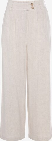 LASCANA Wide leg Pleat-Front Pants in Beige: front