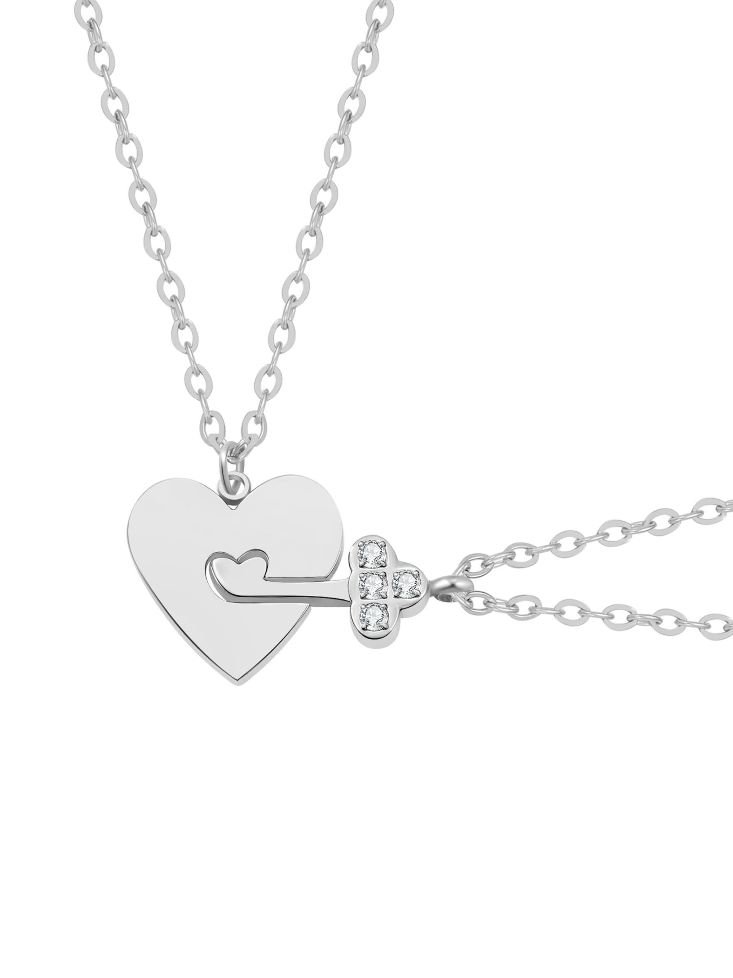 Collana 'Interlocking Heart & Key Love' di Hey Happiness in argento