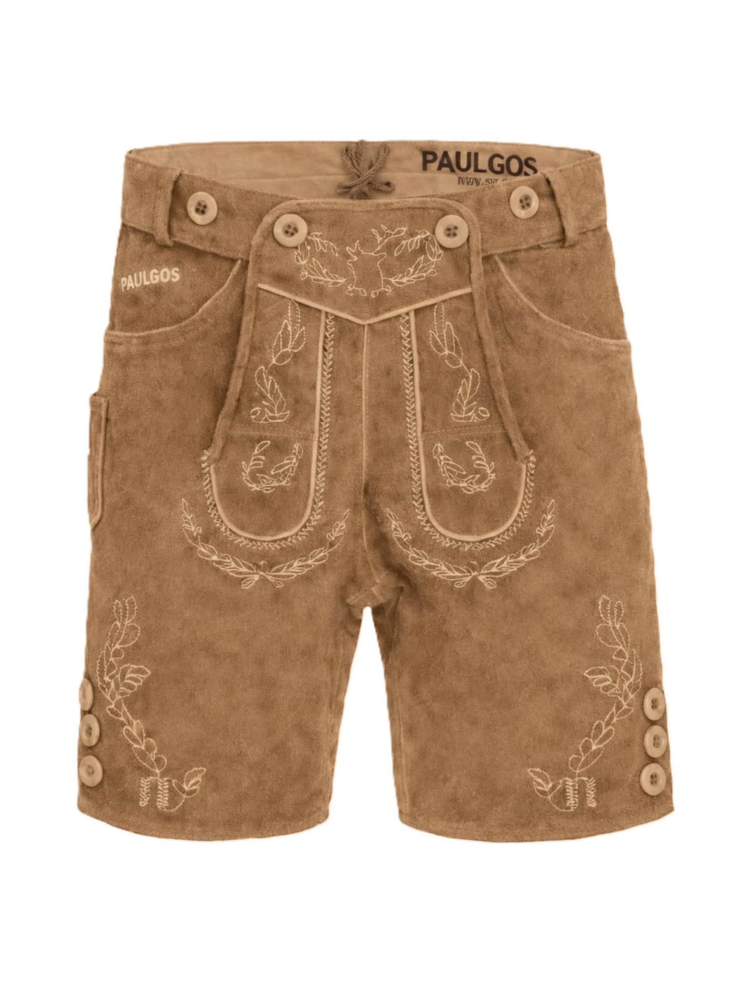 Paulgos Regular Trachtenhose 'PAULGOS Herren Trachten Lederhose Kurz - HK2 - Echtes Leder - in 3 Farben erhältlich - Größe 44 - 60'‌ in Braun: Vorderseite