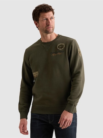 PME Legend Sweatshirt 'Sweatshirt with garment-dye wash and artworks' in Groen: voorkant