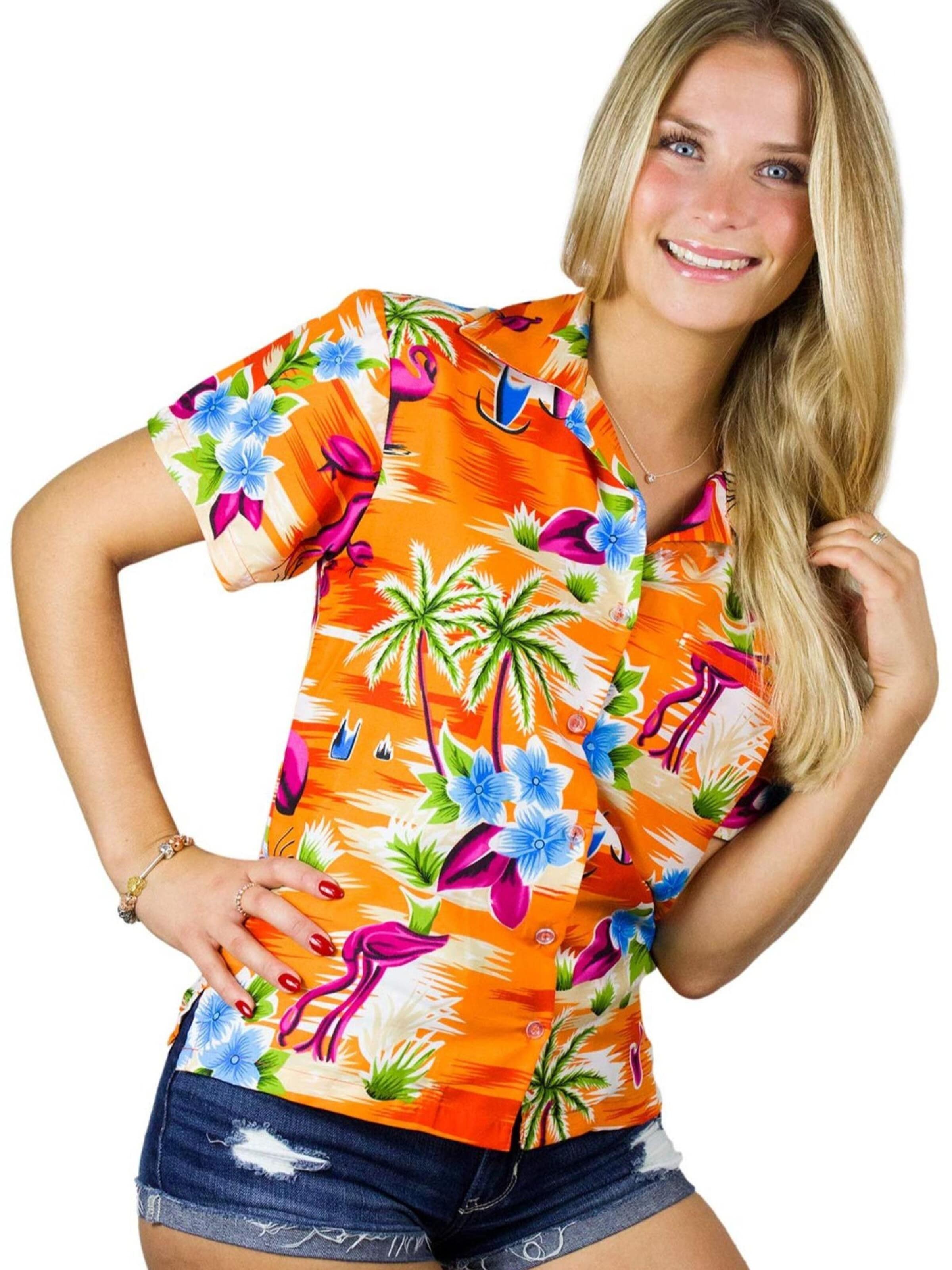 Camicia da donna 'Flamingos' di King Kameha in arancione