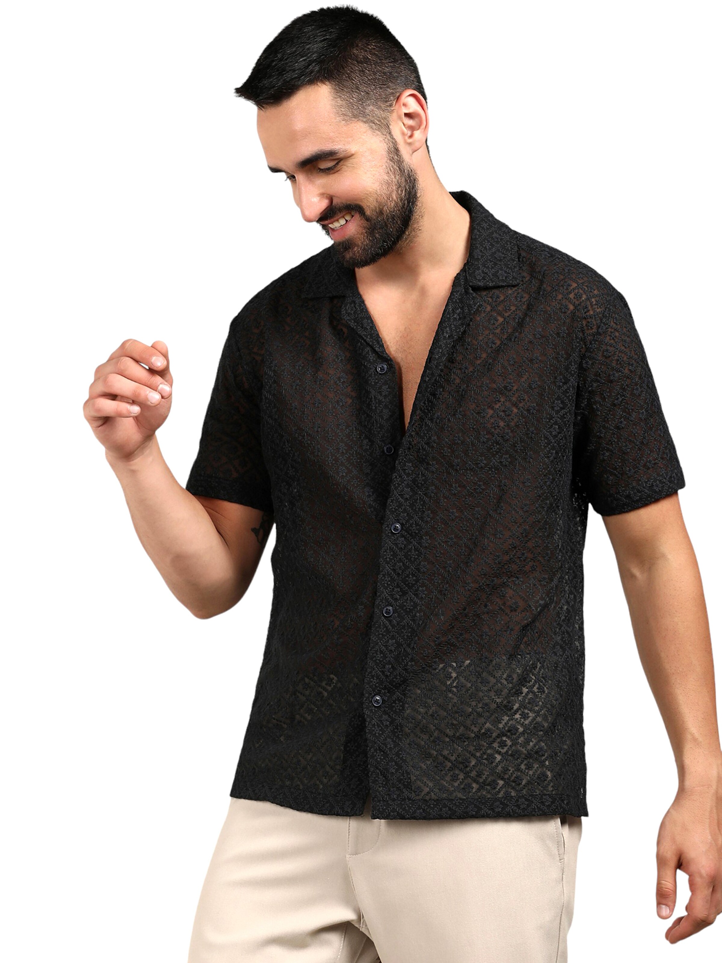 Campus Sutra Klasický střih Košile 'Milan' – černá: přední strana