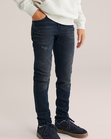 WE Fashion Слим Джинсы в Синий: спереди