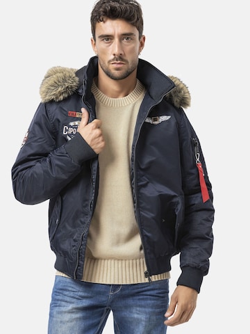 CIPO & BAXX Winterjacke 'CM229 ', Bomberjacke, Kapuze mit Kunstfellbesatz in Blau: Vorderseite