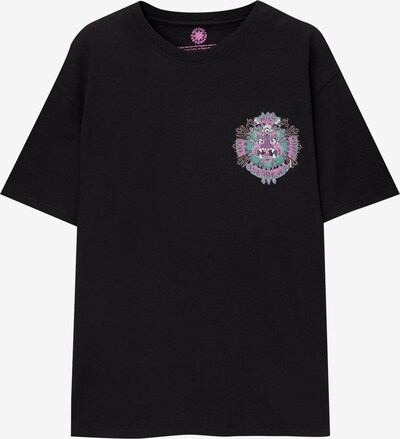 Pull&Bear T-Shirt in smaragd / orchidee / schwarz / weiß, Produktansicht