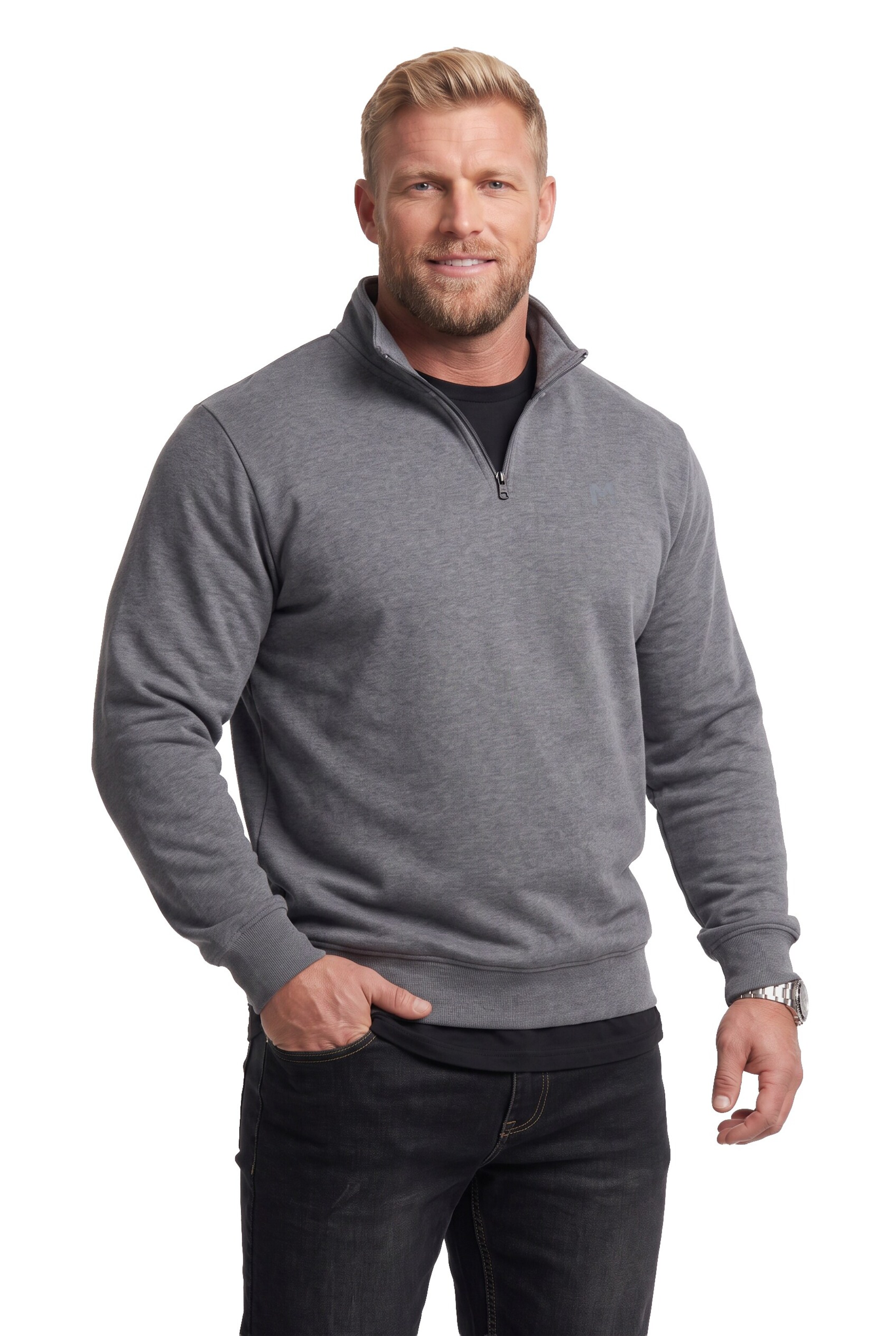 Men Plus Sweatshirt in Grey: front