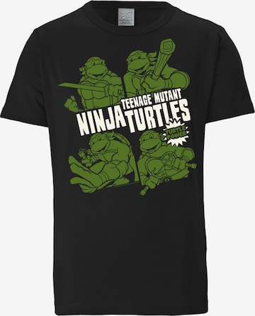LOGOSHIRT Shirt 'Ninja Turtles - Turtle Power' in Zwart: voorkant