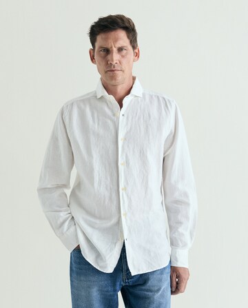 Scalpers Regular Fit Vintage Linen Shirt ' ' in Weiß