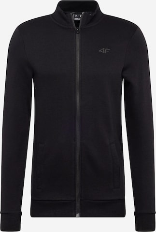 4F Athletic Zip-Up Hoodie in Black: front