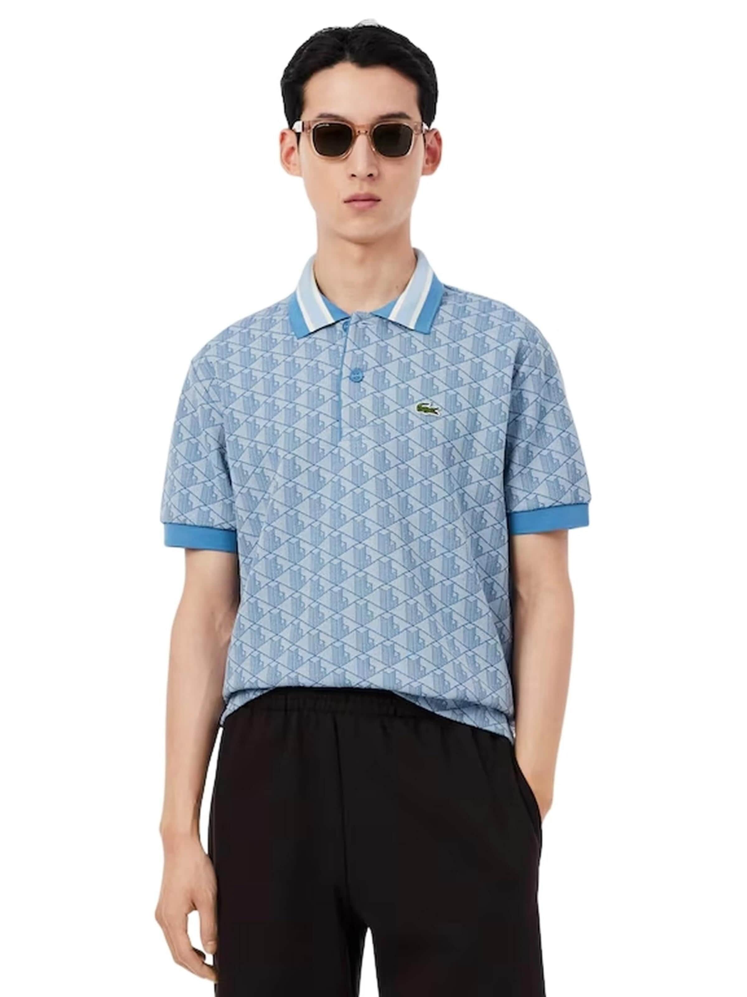 LACOSTEMajica 'Polo lacoste celeste jaquard monogram shirt 6' - plava boja: prednji dio