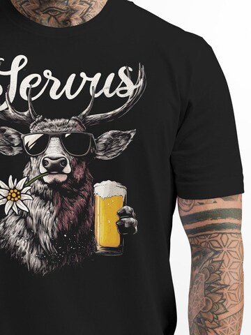 Neverless Shirt 'Servus 3 Bier' in Schwarz