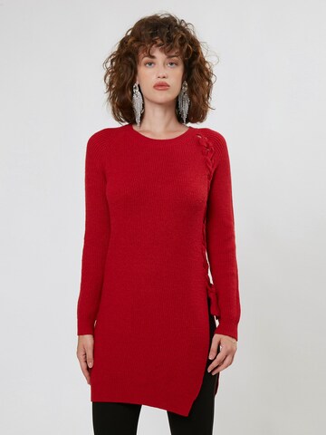 Influencer Пуловер 'Tie up Maxi Pull' в червено: отпред