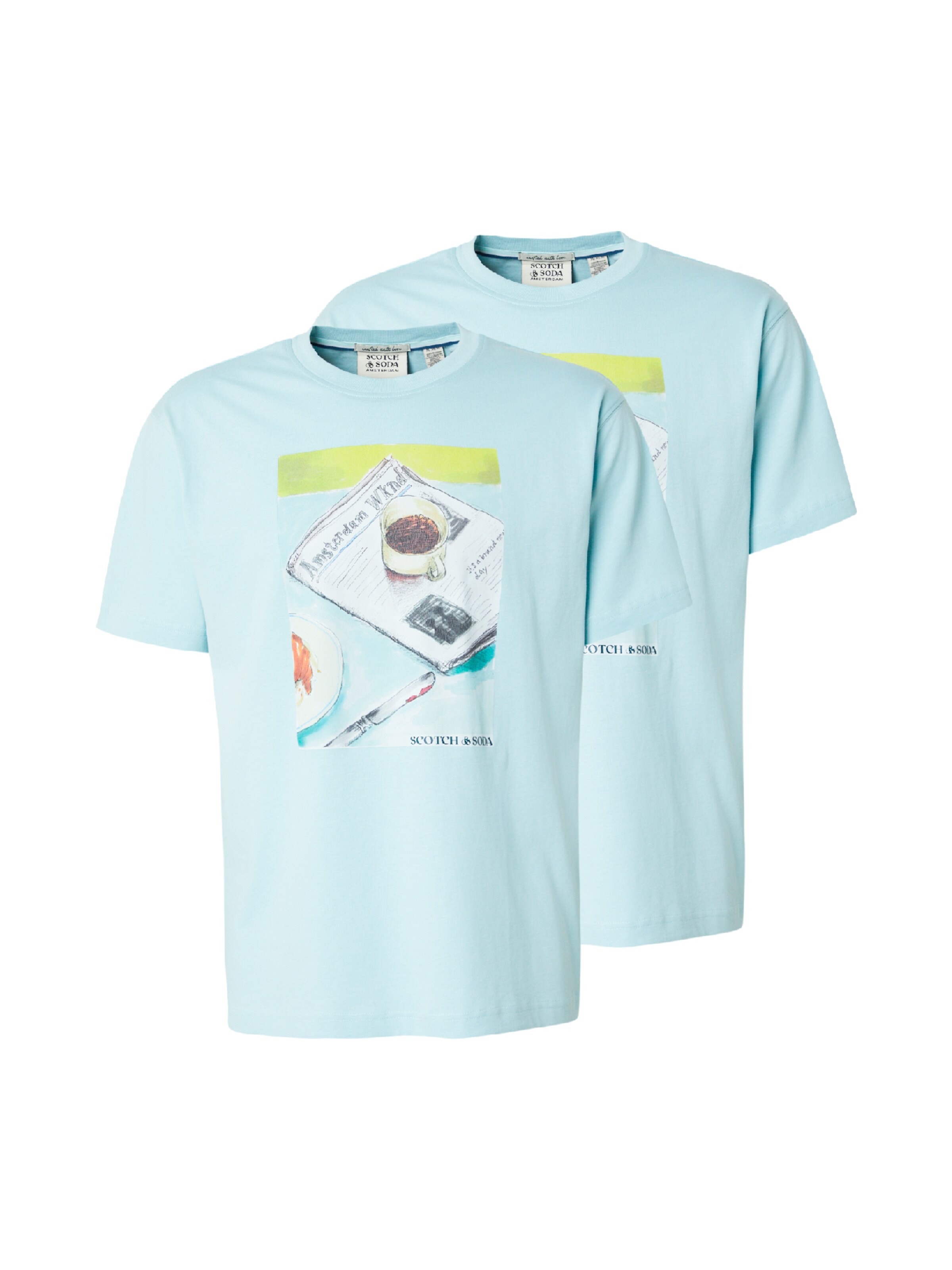 SCOTCH & SODA T-Shirt en bleu clair / kiwi / noir / blanc, Vue avec produit