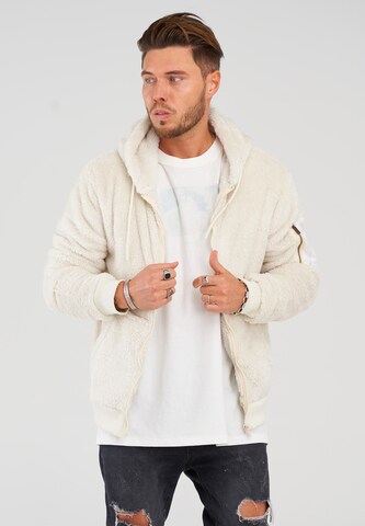 behype Zip-Up Hoodie in White: front