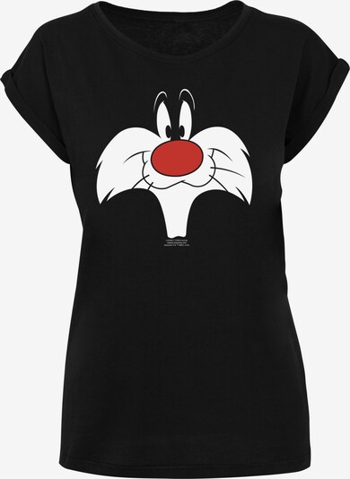 F4NT4STIC Shirt 'Looney Tunes Sylvester Big Face' in de kleur Rood / Zwart / Wit, Productweergave