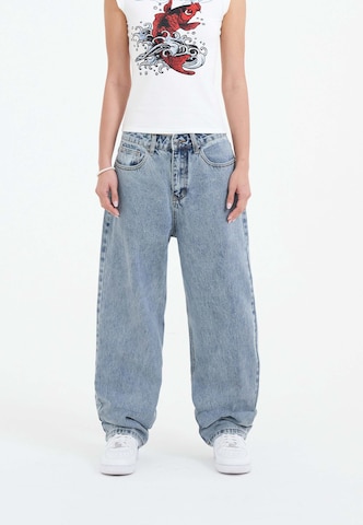 mėlyna Ed Hardy „Baggy“ Džinsai 'Crystal Crawler': priekis