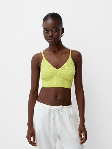 Tops en tricot Bershka en vert : devant