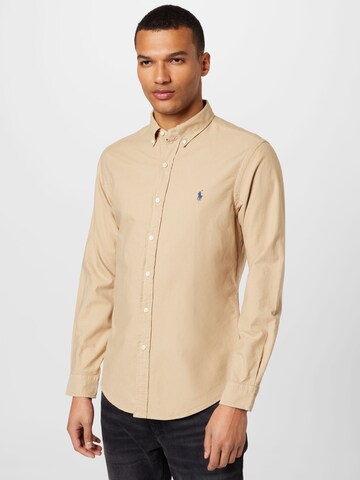 Coupe slim Chemise Polo Ralph Lauren en beige : devant