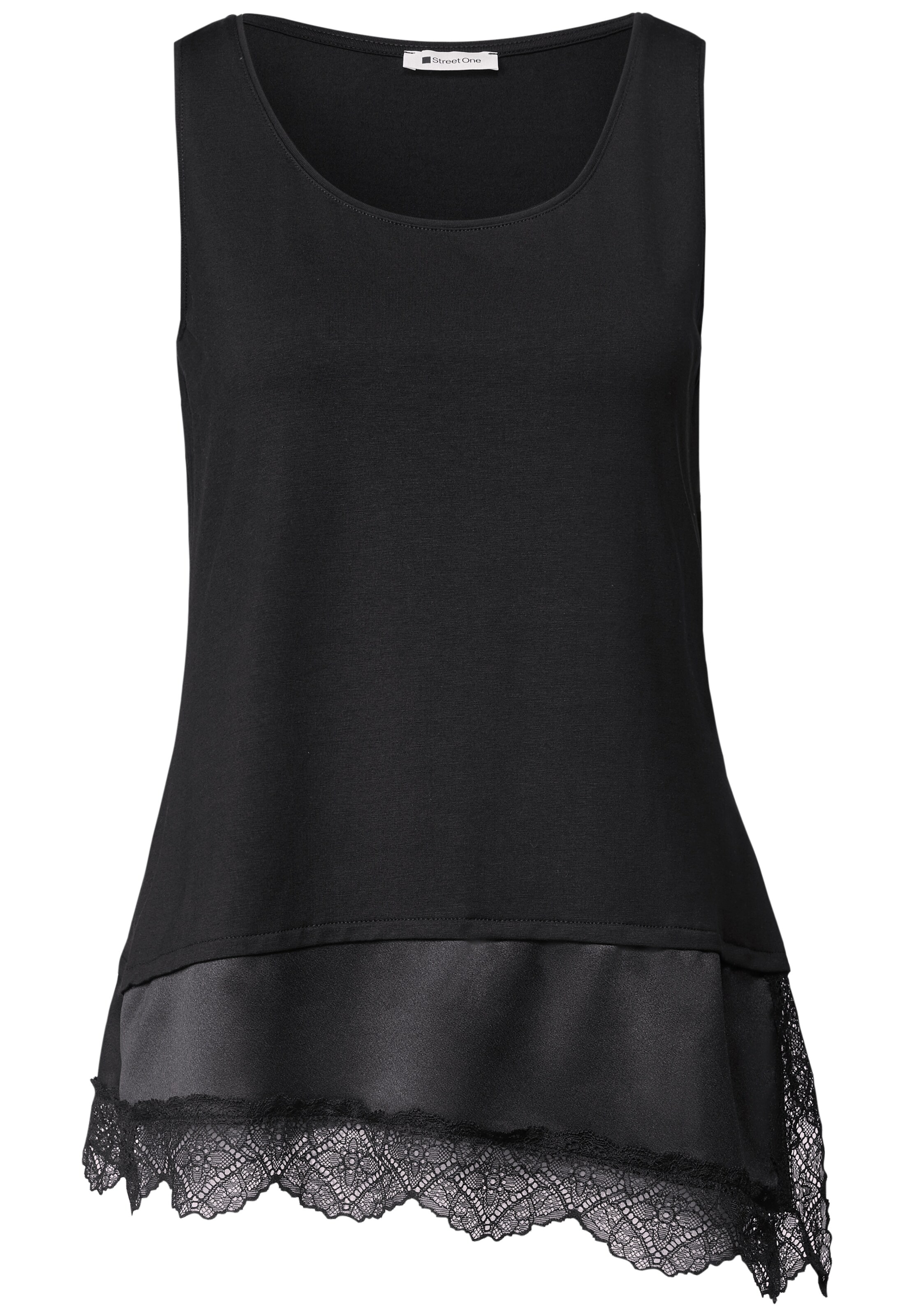 STREET ONE Top mit Rundhals und dekorativer Spitze in Schwarz: Vorderseite