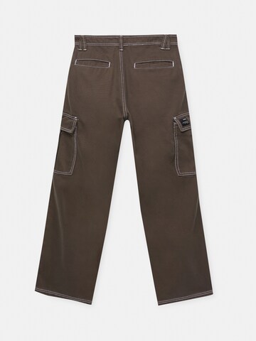 Pull&Bear Wide leg Cargo Pants in Brown