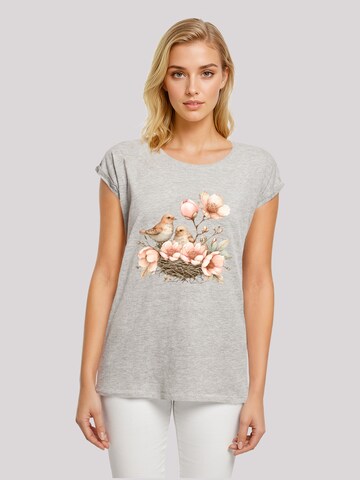 F4NT4STIC Shirt 'Vogelnest Blumen' in Grijs: voorkant