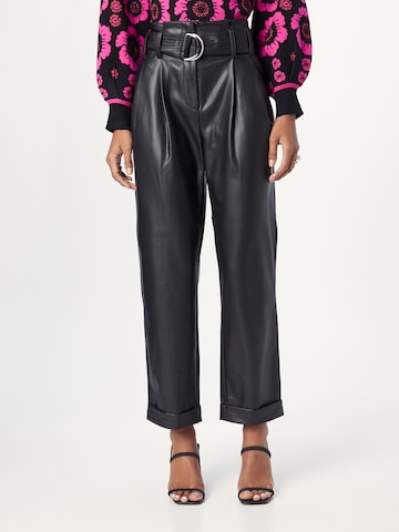 Warehouse Loose fit Pleat-front trousers in Black: front