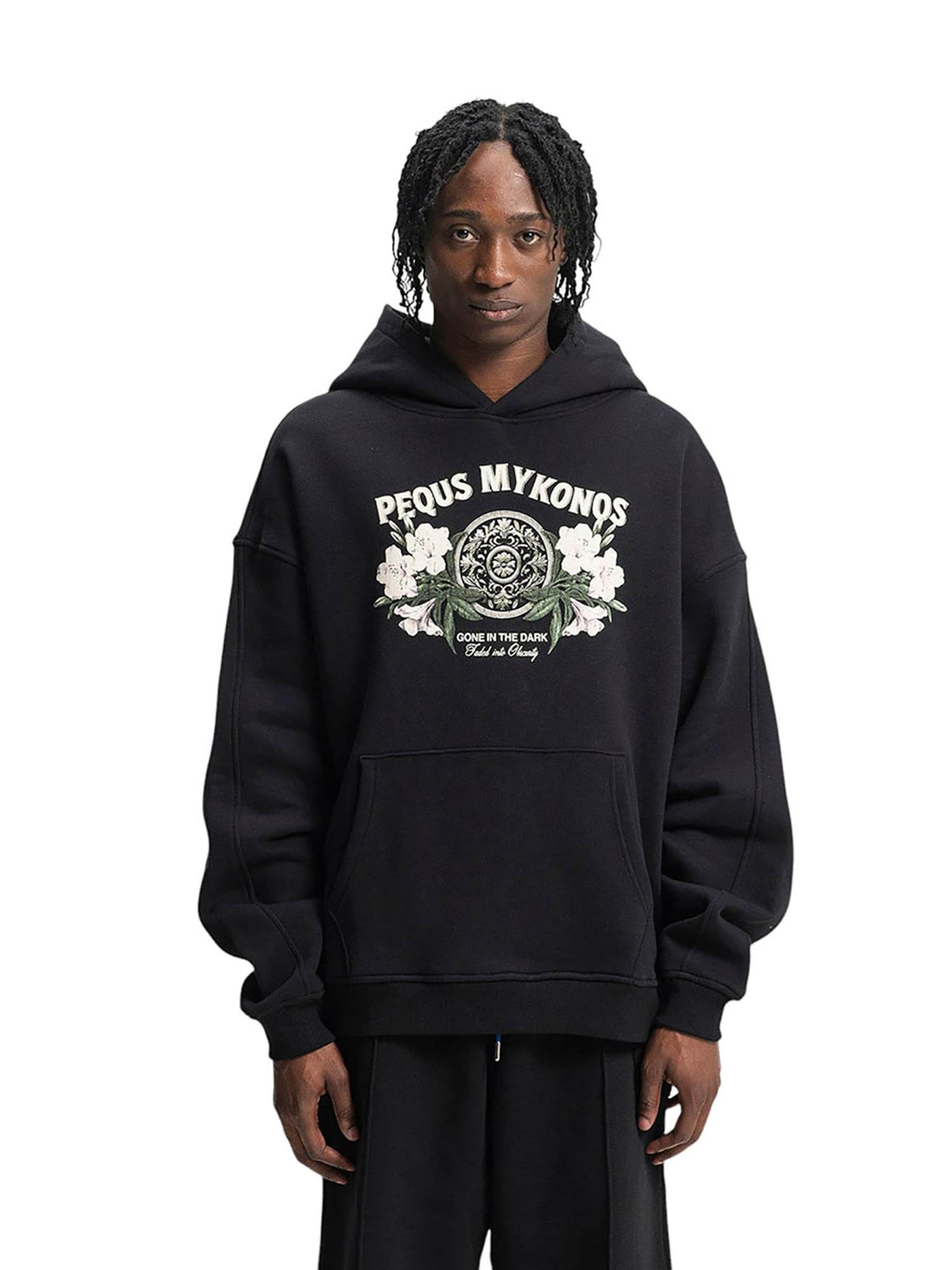 Pequs Sweatshirt 'Floral Emblem' in Black: front