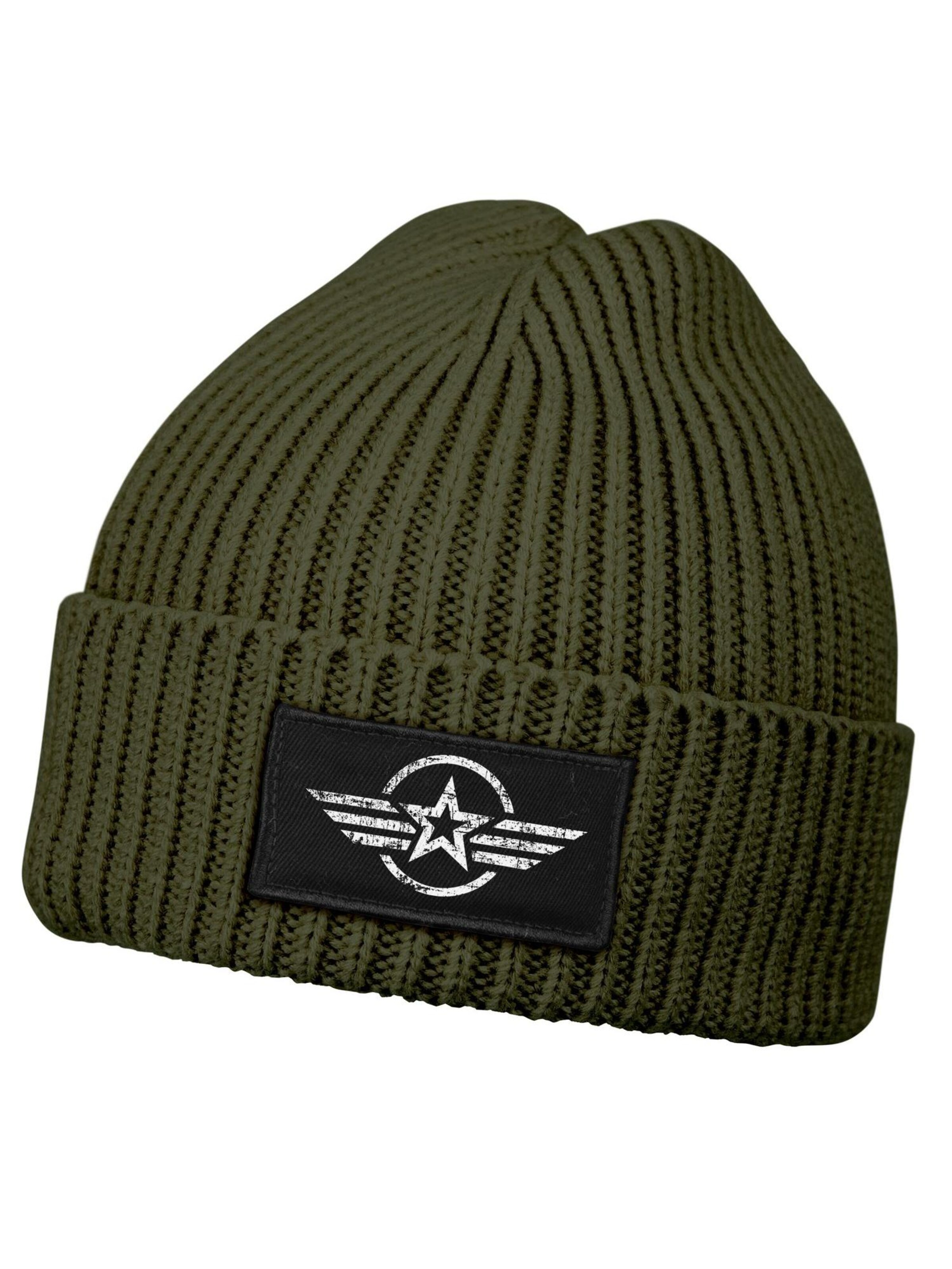 Neverless Beanie 'Airforce Wings' in Green: front