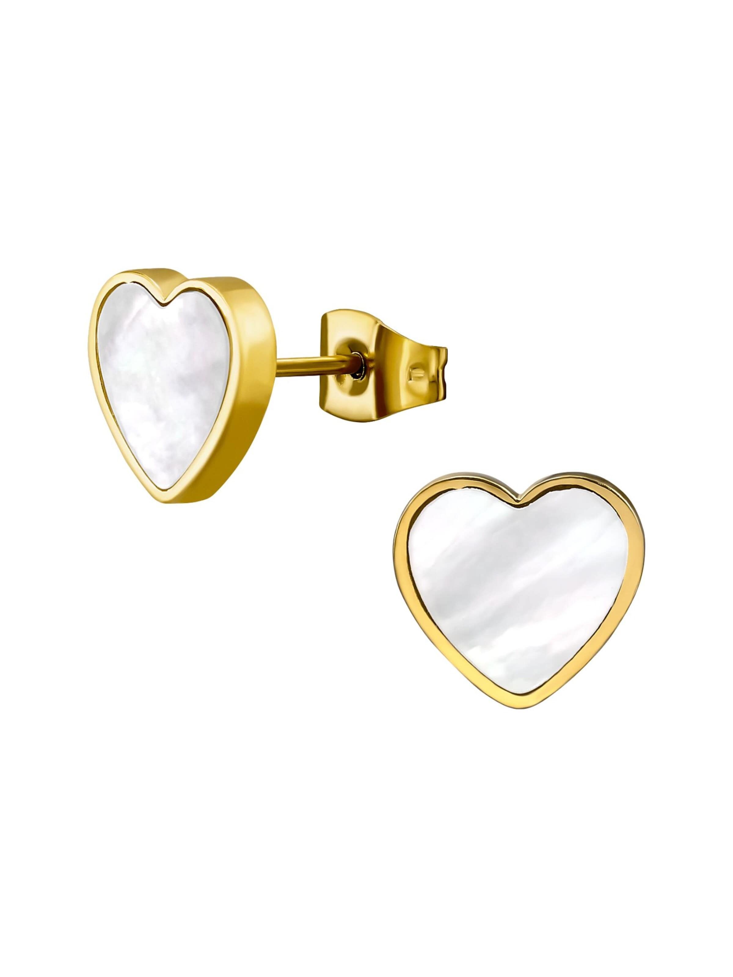 Maxte Earrings 'Herz-Ohrstecker aus Edelstahl mit Imitiertem Muschelmutt (Perlmutt)' in Gold: front