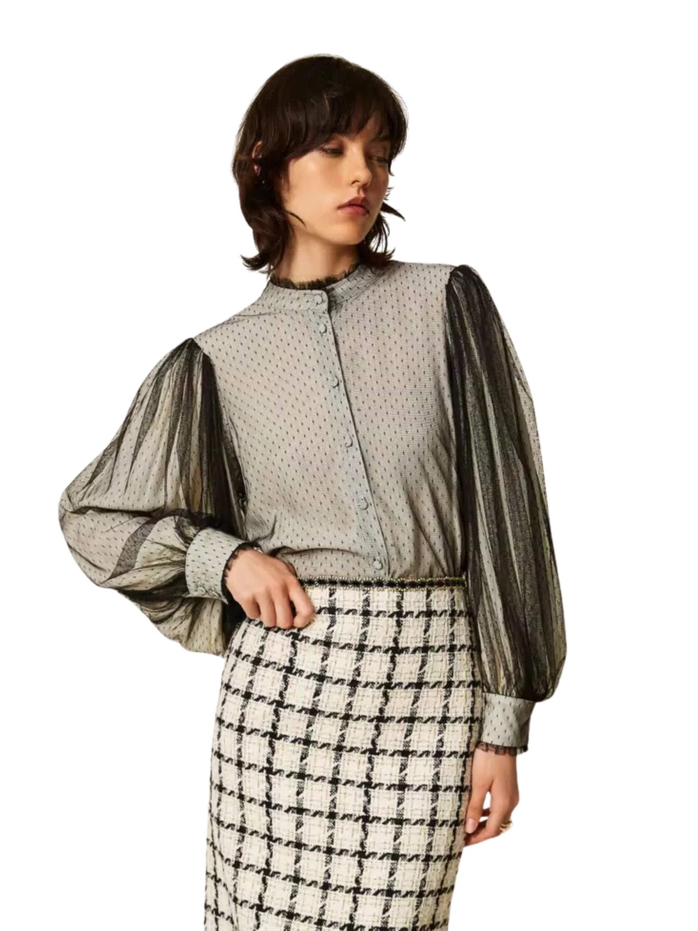 Twinset Blouse 'Crêpe de Chine and plumetis tulle shirt' in White