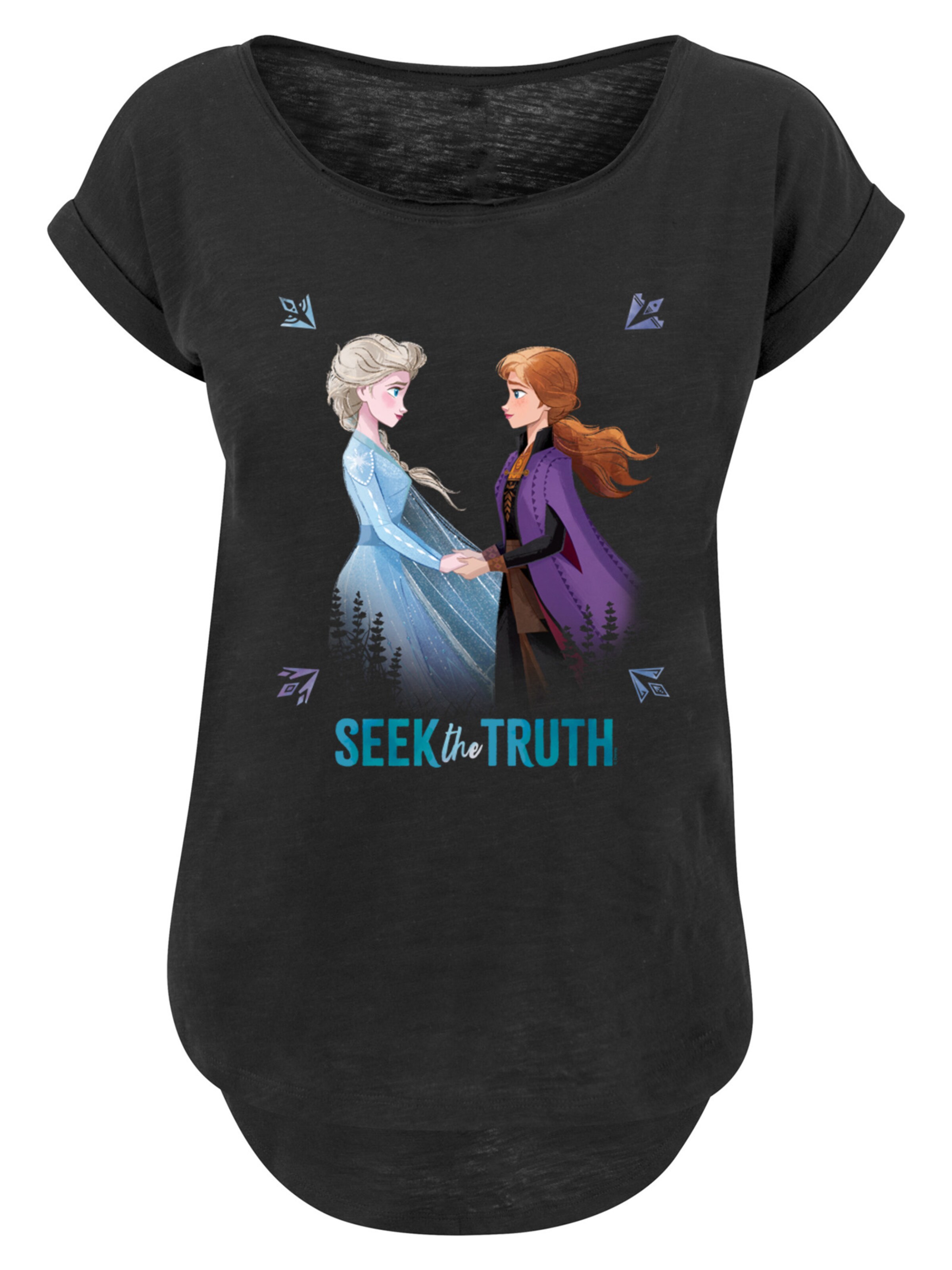 F4NT4STIC Shirt 'Disney Frozen 2 Elsa And Anna Seek The Truth' in Zwart: voorkant