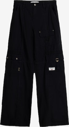 BershkaCargo hlače - crna boja: prednji dio