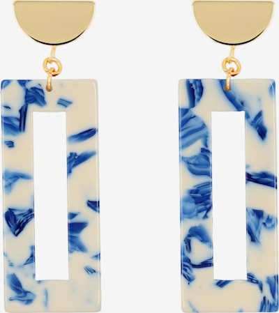 Fräulein Wunder Oorbellen 'Akane' in de kleur Ecru / Lichtblauw / Donkerblauw / Goud, Productweergave