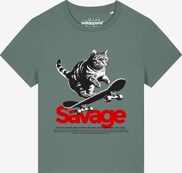 Watapparel Shirt 'Savage Cat' in Groen: voorkant