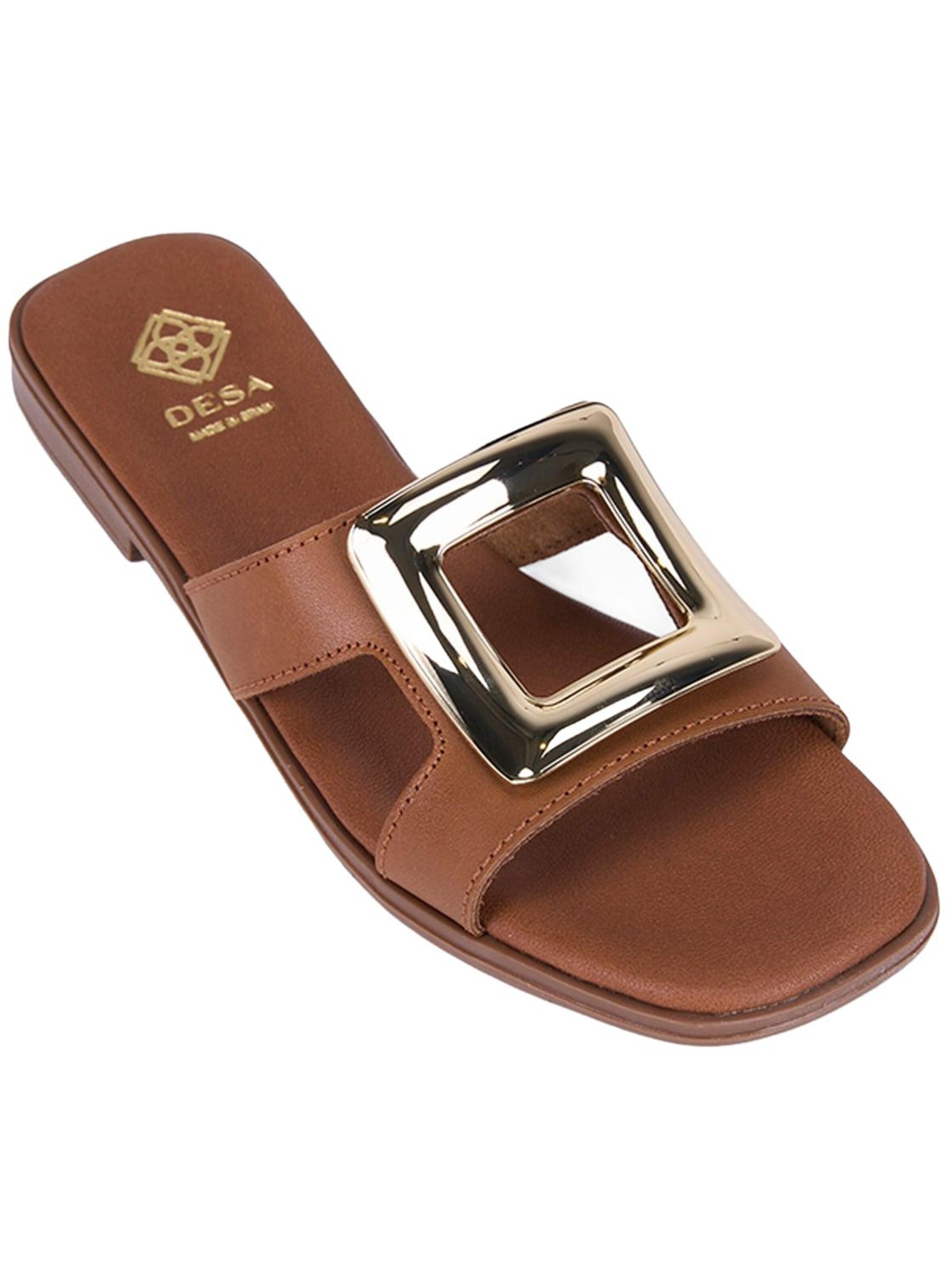 Mule 'DESA Damen-Lederpantoletten mit goldenen Details' Desa en marron